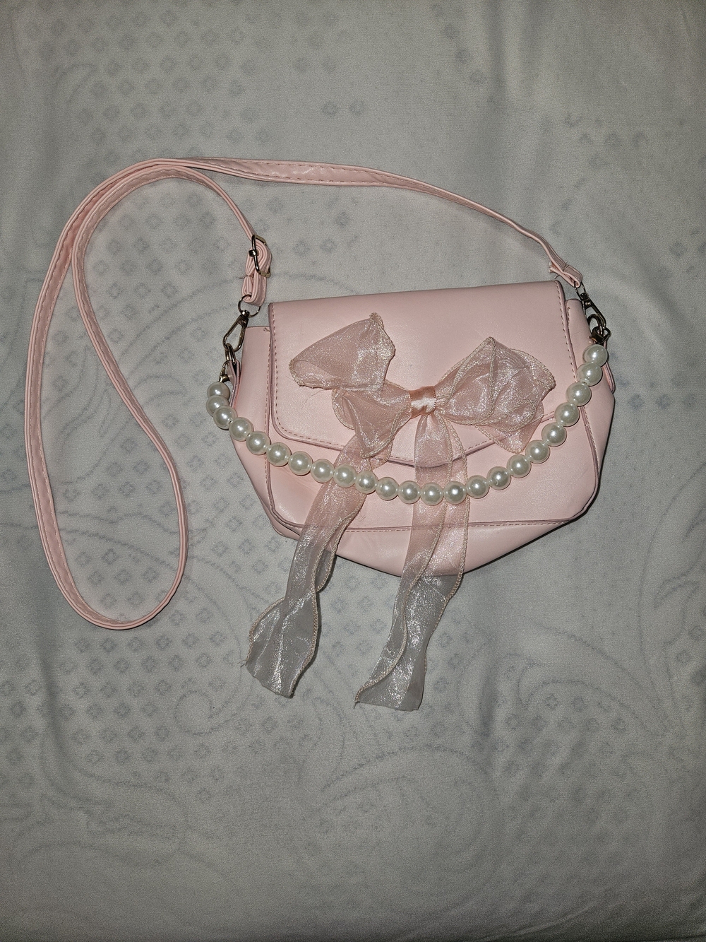 SHEIN Pink Bow Crossbody Purse Faux Pearl Handle Coquette Bag